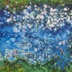 Gerhard Knell Landschaftsvisionen Landschaft Malerei Kunst Gemälde Acryl Großformatige Acrylmalerei Editionen Fine Art Prints blau weiß grün abstrakt Vogelperspektive Luftbild Jackson Pollock Action Painting Wolken Wasser