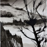 Wildnis Tusche Helldunkel Action-Painting Gestisch Abstrakt Tachismus Papier Landschaft